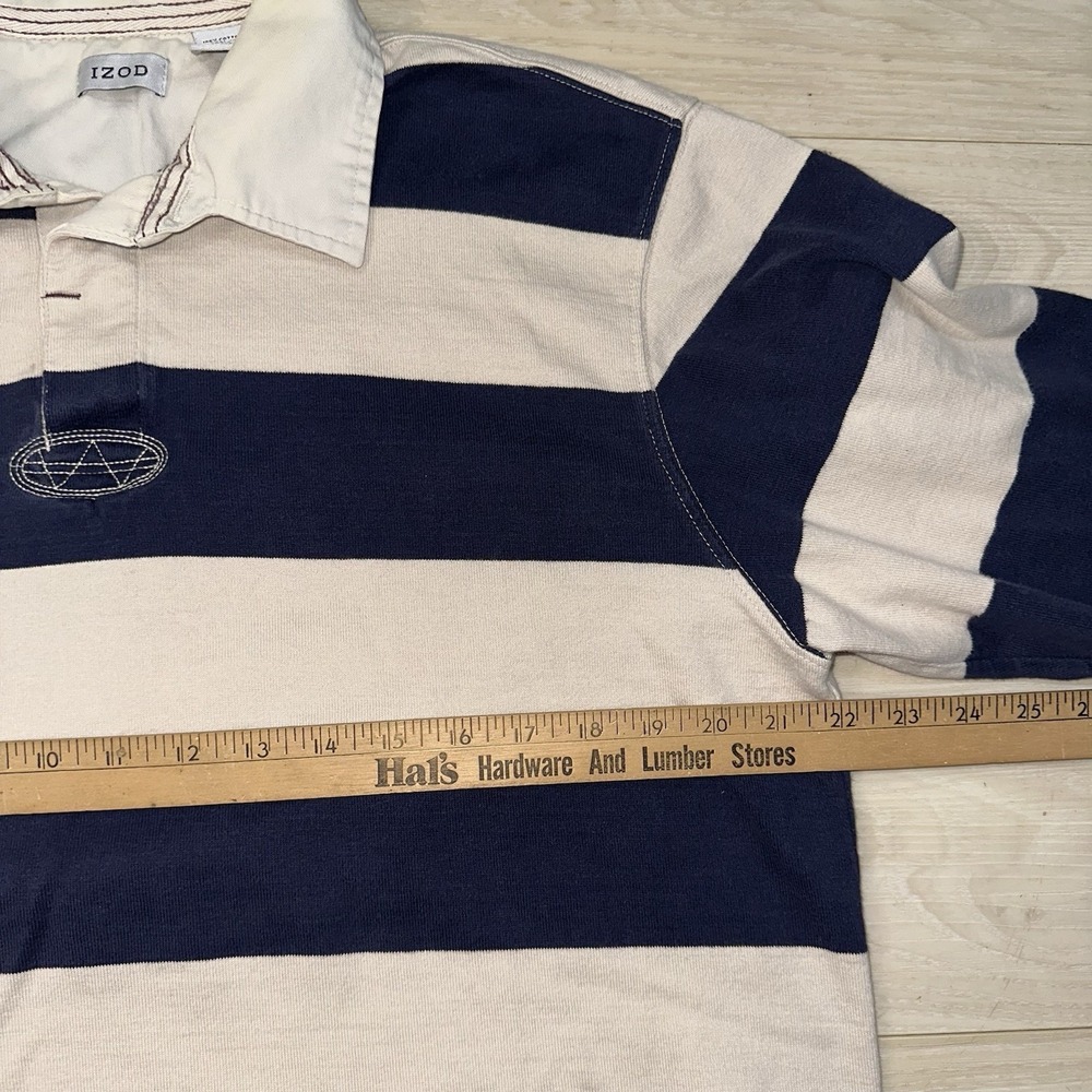 IZOD Varsity Rugby shirt Men's Navy striped long sleeve Size Large Sporty Casual - Picture 6 of 8